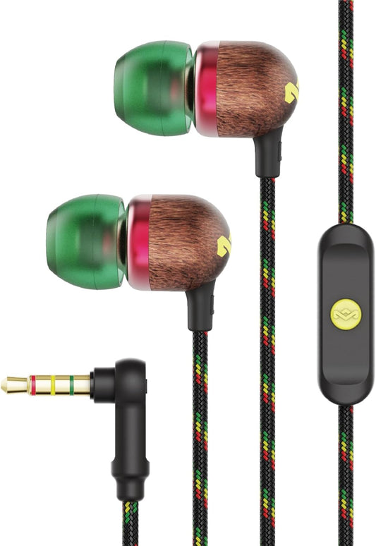 Smile Jamaica Wired: Wired Earphones with Microphone, Noise Isolating Design, and Sustainable Materials (Rasta)